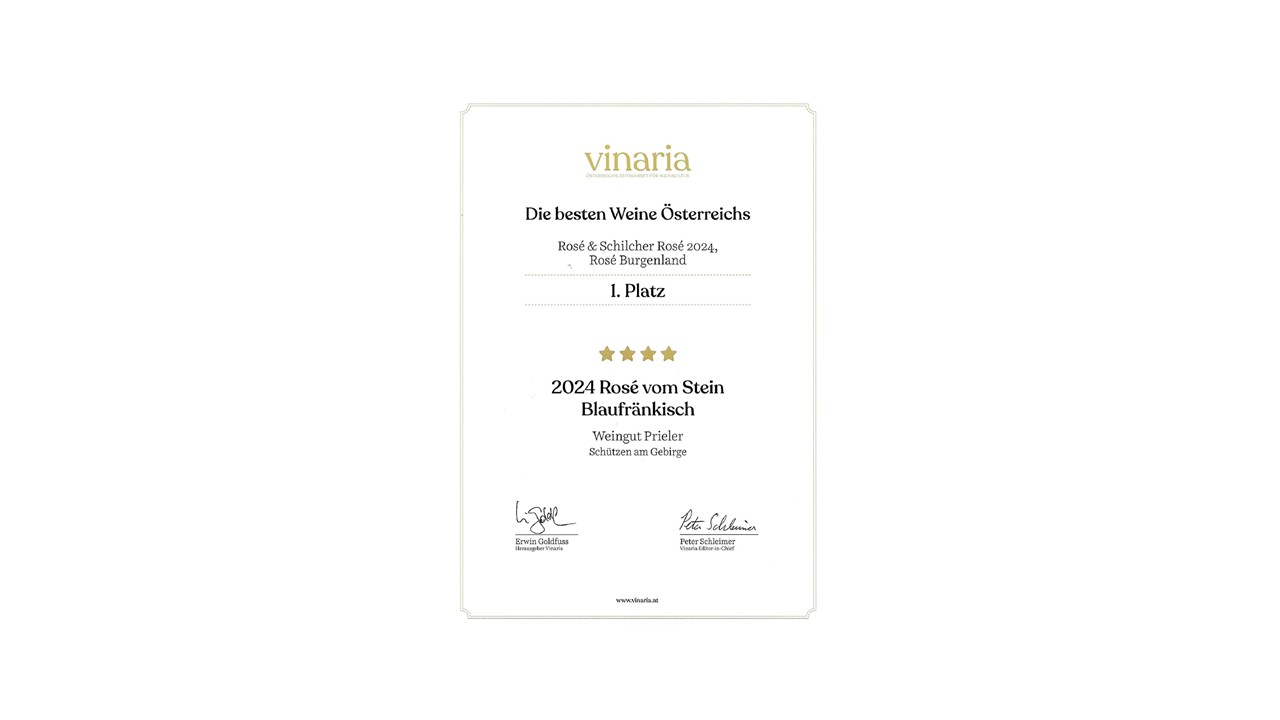 Vinaria- 1. Platz Rosé vom Stein 2024 – Die besten Roséweine des Burgenlands