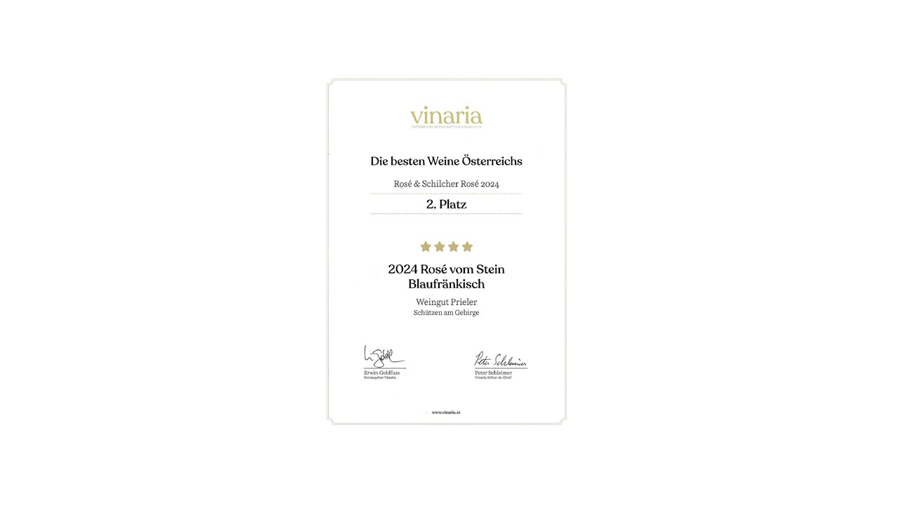 Vinaria- 2. Platz Rosé vom Stein 2024 – Die besten Roséweine Österreichs